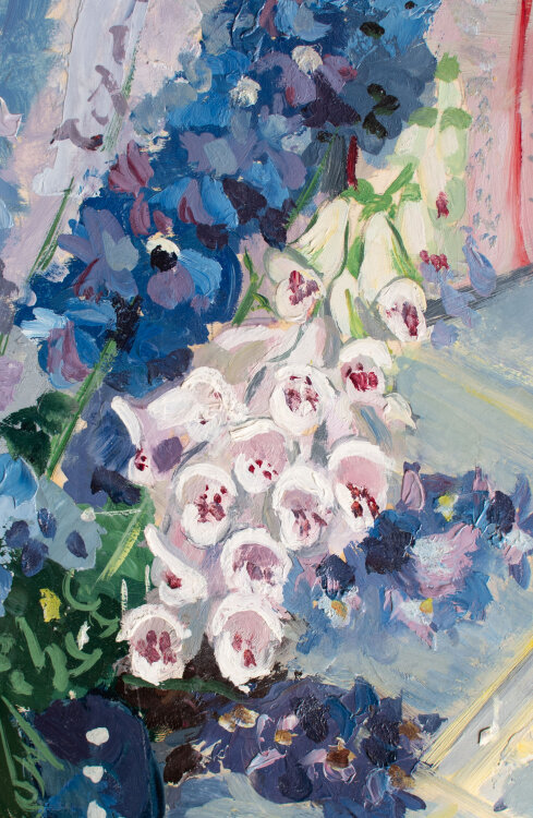 Gerhard Schulte-Dahling - Blumenstillleben mit Glockenblumen - o.J. - Öl auf Papier