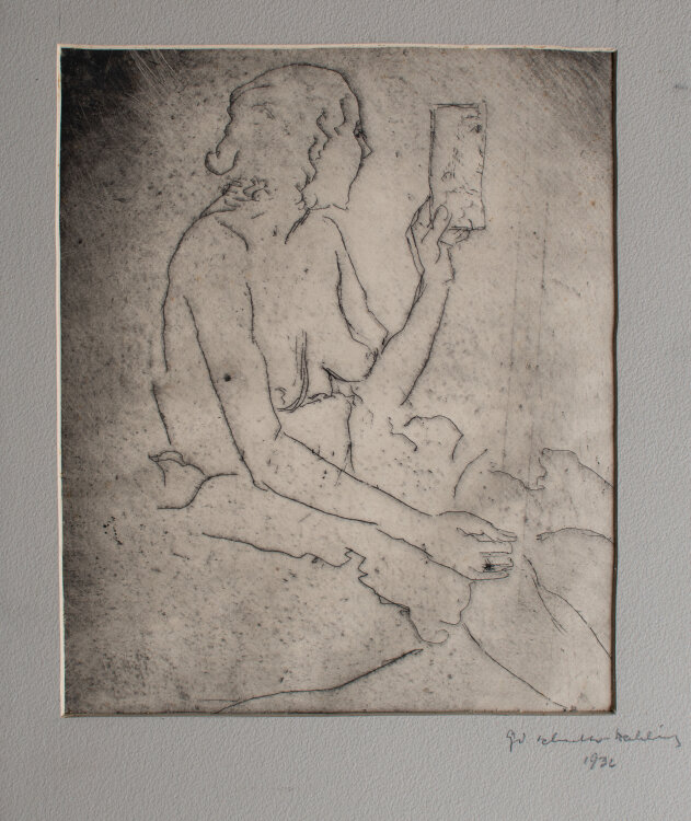 Gerhard Schulte-Dahling - Akt einer Frau mit Spiegel - 1932 - Kaltnadelradierung