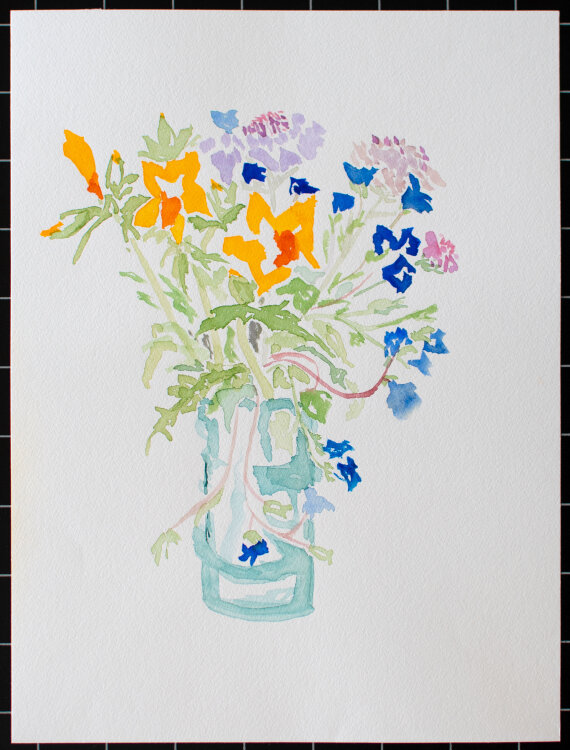 unbekannt - Blumen in der Vase mit Narzissen - 1990 - Aquarell