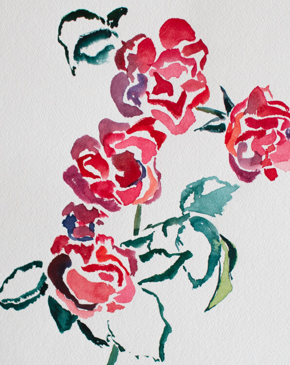 unbekannt - Rote Rosen - 1990 - Aquarell