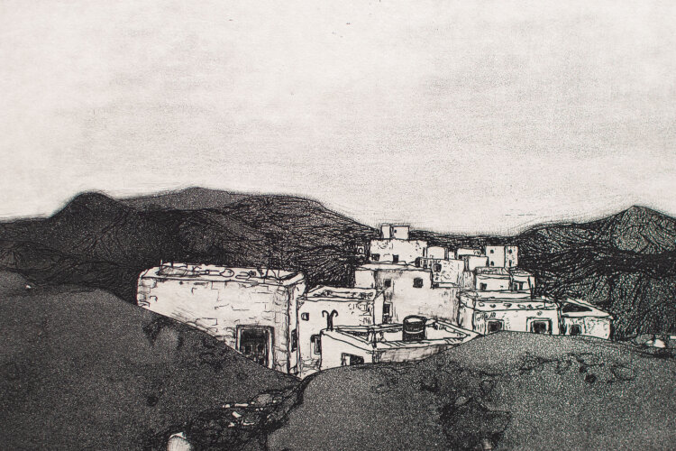 Heidy Stangenberg-Merck - Dorf im Griechenland - 1977 - Radierung