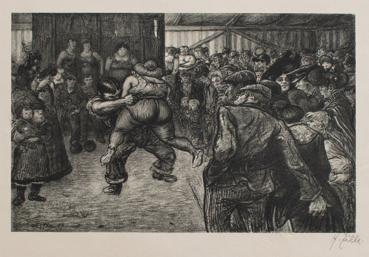 Heinrich Zille - Ringkampf in der Schaubühne - 1903 - Heliogravure