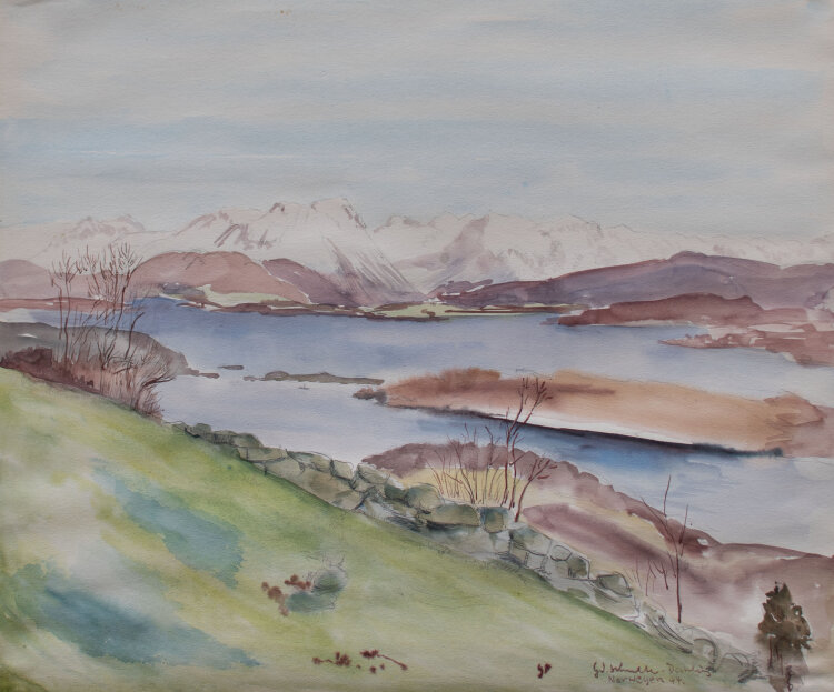 Gerhard Schulte-Dahling - Landschaft Norwegen am Sulafjord im Vorfrühling - 1944 - Aquarell