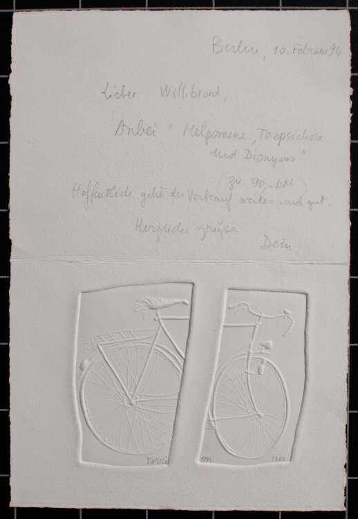 Tony Torrilhon - Grußkarte mit Fahrrad - 1988 -...