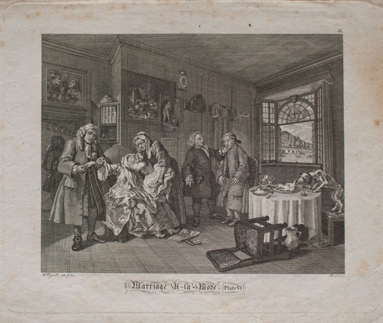 Ernst Ludwig Riepenhausen nach William Hogarth - The Ladys Death / The Suicide of the Duchess / Der Tod der Dame / Der Selbstmord der Herzogin - o.J. - Kupferstich