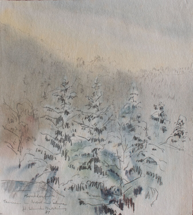 Gerhard Schulte-Dahling - Oberstdorf - Tannen im Nebel und Schnee - 1981 - Aquarell