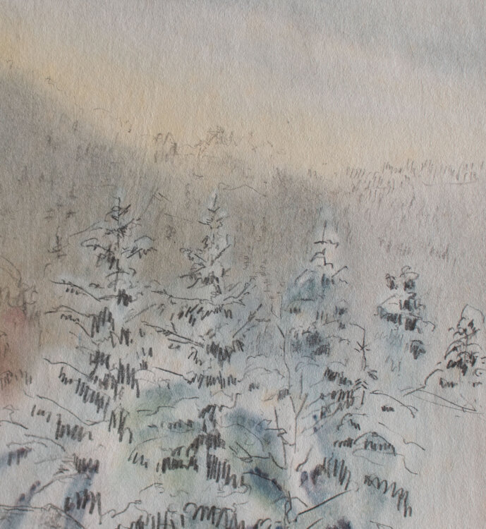 Gerhard Schulte-Dahling - Oberstdorf - Tannen im Nebel und Schnee - 1981 - Aquarell