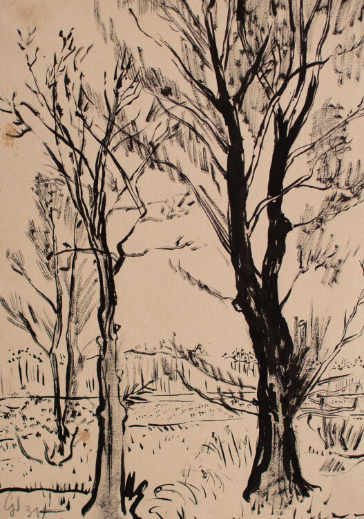 Gerhard Schulte-Dahling - Landschaft mit Bäumen und Feldern - 1931 - Tusche