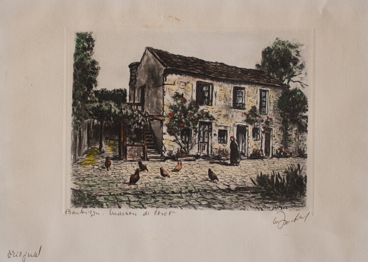 Maurice Jaque - Haus in Corots in Barbizon - o.J. - kolorierte Radierung