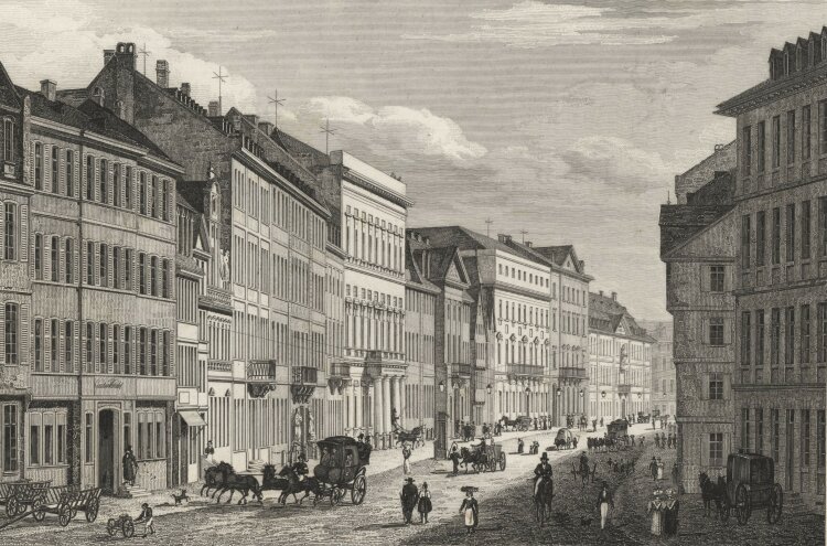 Ernst Rauch - Zeile in Frankfurt von der Hauptwache - 1837 - Stahlstich
