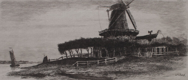 Ernst Petrich - Landschaft mit Windmühle - o.J. - Radierung