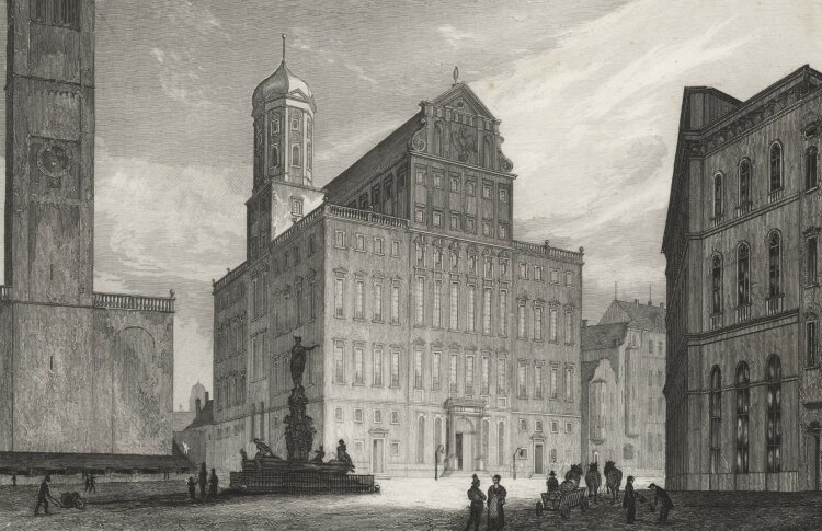 H. Hügel - Das Augsburger Rathaus - 1837 - Stahlstich