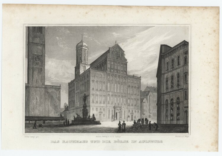 H. Hügel - Das Augsburger Rathaus - 1837 - Stahlstich