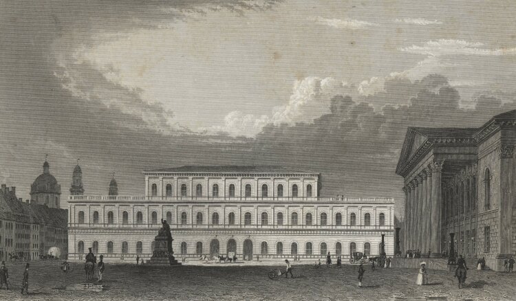 Ludwig Lange - Königsbau und Nationaltheater in München - 1837 - Stahlstich