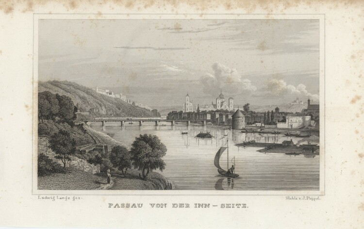 Johann Poppel - Passau von der Inn-Seite - 1837 - Stahlstich