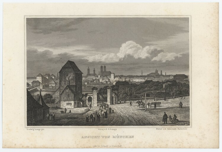 E. Grünewald - Ansicht von München - 1837 - Stahlstich