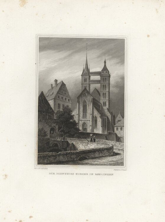 Johann Poppel - Dionysos Kirche Esslingen - 1837 - Stahlstich
