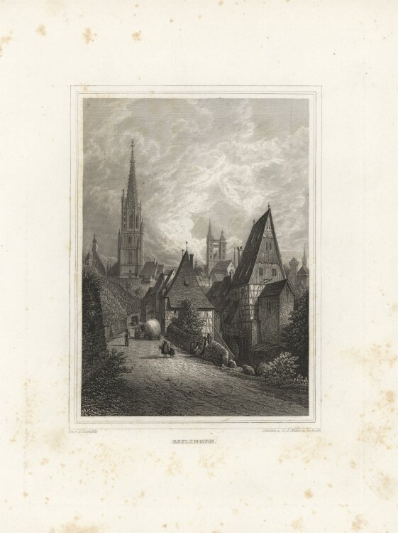 G. A. Müller - Esslingen Stadtansicht - 1837 - Stahlstich