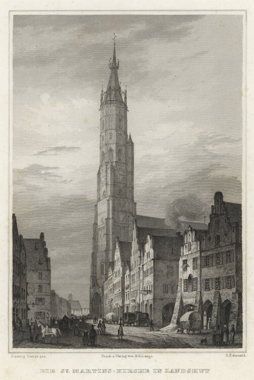 C. F. - Martinskirche Landshut - 1837 - Stahlstich