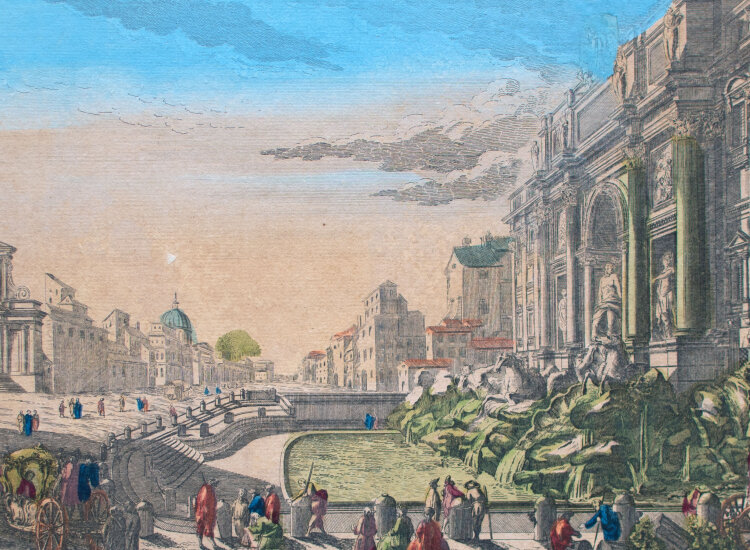 Jean Francois Daumont - Vue Perspective de la superbe Fontaine de Trevi, a Rome" Blick auf Fontana dell Acqua Felice - um 1780 - Radierung, koloriert"
