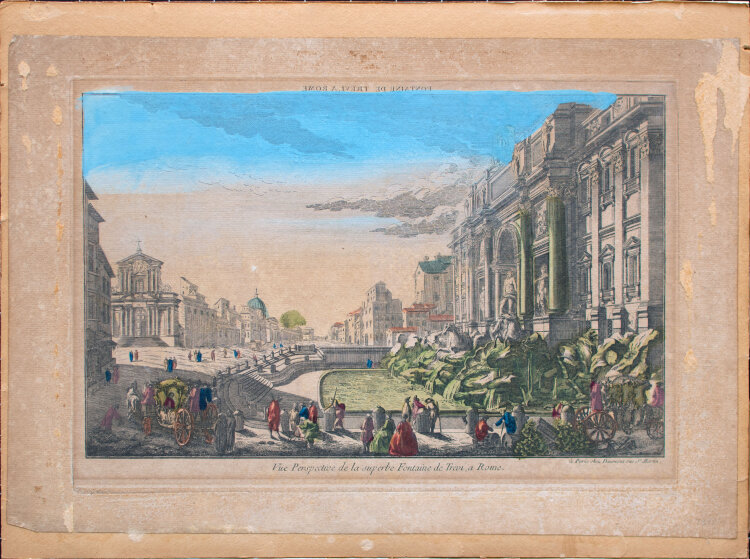 Jean Francois Daumont - Vue Perspective de la superbe Fontaine de Trevi, a Rome" Blick auf Fontana dell Acqua Felice - um 1780 - Radierung, koloriert"