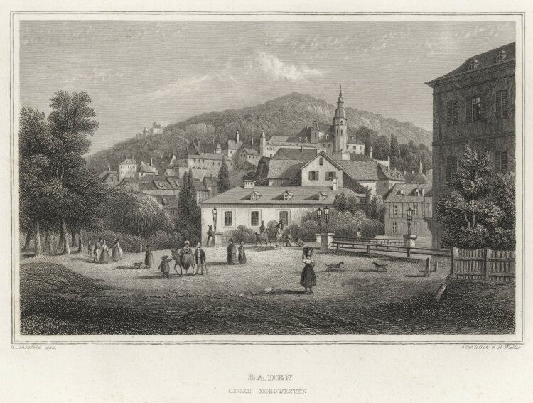H. Wallis - Stadt Baden Baden - 1837 - Stahlstich