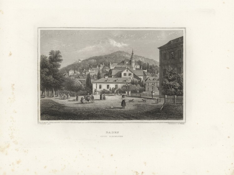 H. Wallis - Stadt Baden Baden - 1837 - Stahlstich
