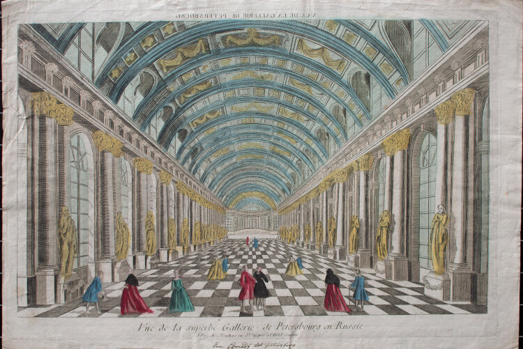 unbekannt - Vue de la superb Gallerie de Petersbourg en Russie - o.J. - colorierter Kupferstich