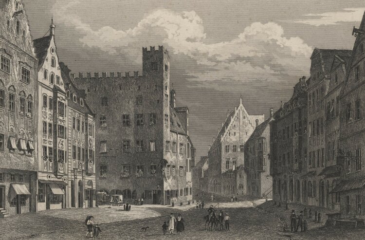 G. A. Müller - Obstmarkt Augsburg - 1837 - Stahlstich