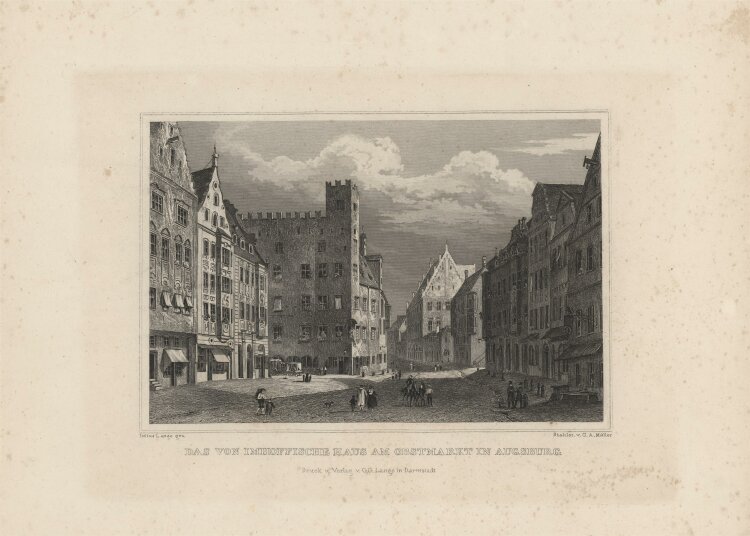 G. A. Müller - Obstmarkt Augsburg - 1837 - Stahlstich