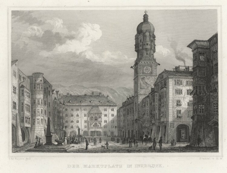 H.W. - Der Marktplatz in Innbruck - 1837 - Stahlstich