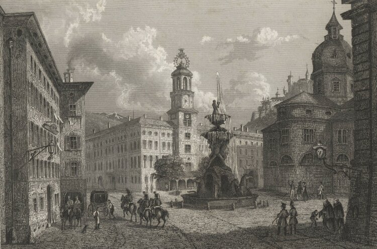 F. Abresch - Residenzplatz Salzburg - 1837 - Stahlstich