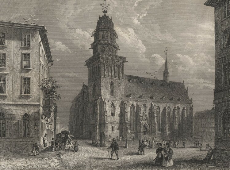 F. Abresch - Martinskirche und Gouvernementsplatz in Kassel - 1837 - Stahlstich