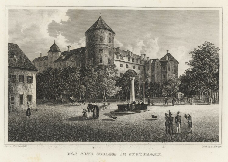 Emden - Altes Schloss in Stuttgart - 1837 - Stahlstich