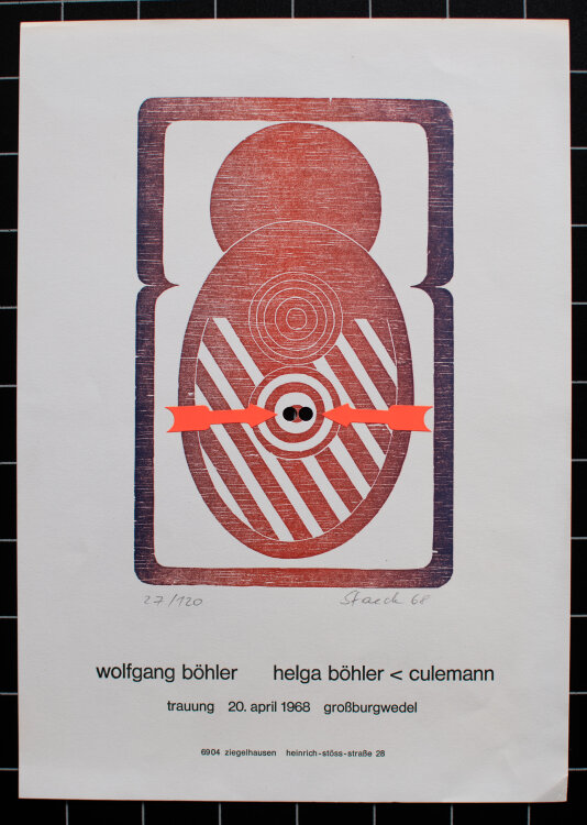 Klaus Staeck - Hochzeitsanzeige Wolfgang und Helga Böhler - 1968 - Siebdruck, Collage