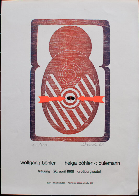 Klaus Staeck - Hochzeitsanzeige Wolfgang und Helga Böhler - 1968 - Siebdruck, Collage
