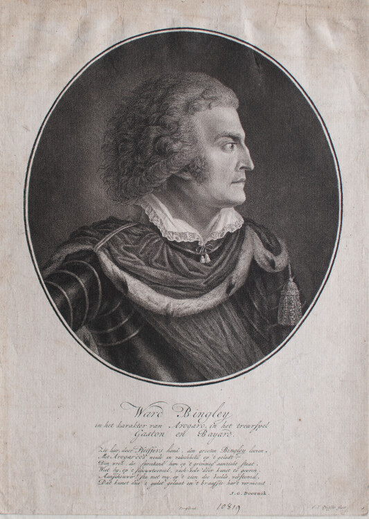 François Joseph Pfeiffer der Ältere - Porträt Ward Bingley in der Rolle des Avogaro - o.J. - Radierung