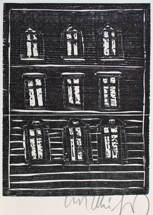 Kurt Mühlenhaupt - Das Haus Blücherstrasse 13, Haus - um 1976 - Holzschnitt