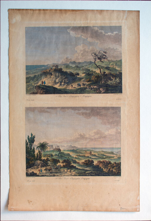 Jacques Couché und Emmanuel-Jean Népomucène - Panoramablick auf die Umgebung von Agrigento - 1785 - Farbradierung