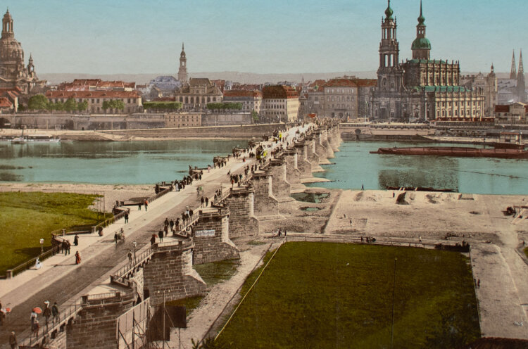 unbekannt - Sächsischer Stadtansichten: Bad Schandau, Dresden - 1898 - Fotografie, doppelt, koloriert