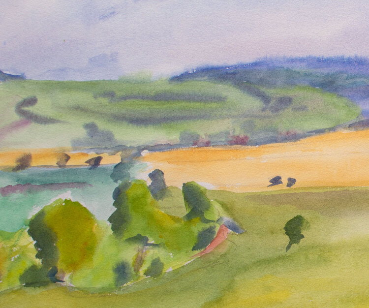 Karlheinz Schäfer - Flußlandschaft im Tal - 1984 - Aquarell