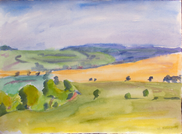 Karlheinz Schäfer - Flußlandschaft im Tal - 1984 - Aquarell