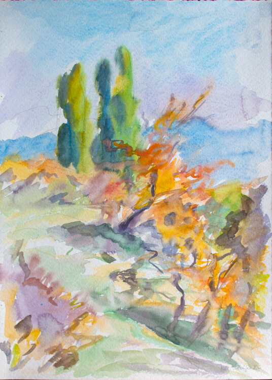 Karlheinz Schäfer - Herbstliche Waldlandschaft - 1986 - Aquarell