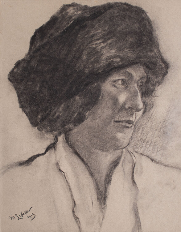 Max Lefeber - Porträt einer Frau mit Mütze - 1913 - Kohlezeichnung
