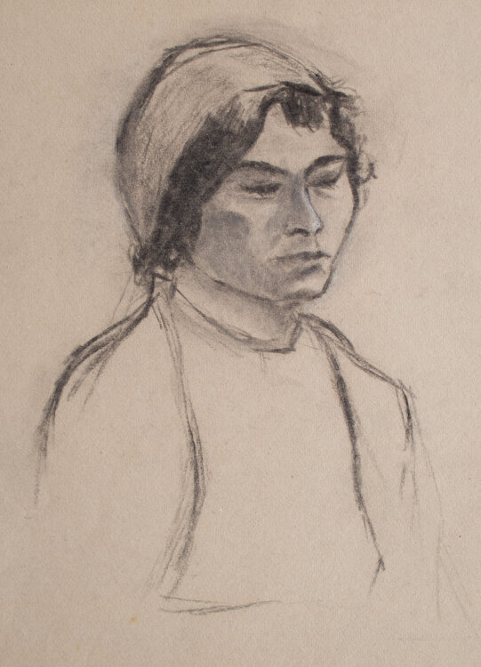 Max Lefeber - Porträt einer Frau mit Haarband - 1913 - Kohle