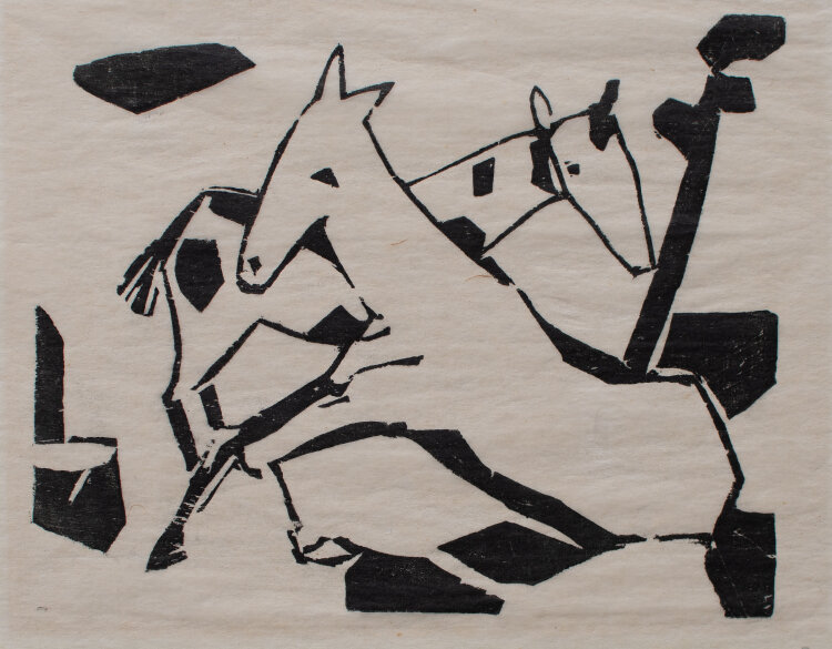 unbekannt - Pferd und Giraffe - 1952 - Holzschnitt