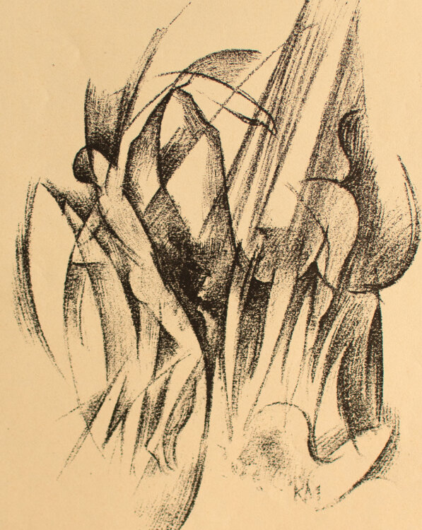 Monogrammist K.M - Pferd mit Akt - o.J. - Lithografie