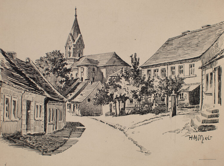 Hans Mützel - Dorf Buddenhagen - o.J. - Tusche