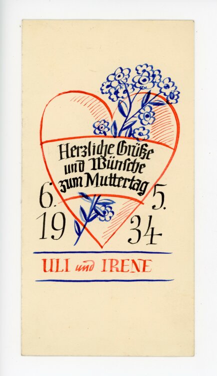 Uli Huber - Glückwunsch Muttertag - 1934 - Tusche
