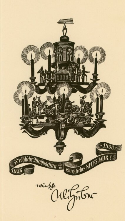 Uli Huber - Grußkarte mit Kerzenleuchter - 1935 -...